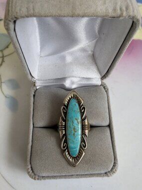 Vintage 70s Bell Trading Post Southwestern Blue Turquoise Ring Size 5 3/4